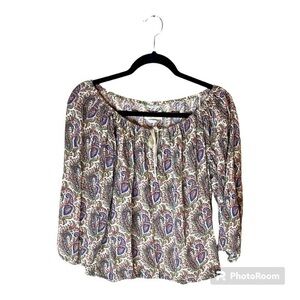 Ralph Lauren Denim & Supply Paisley Tassel Boho Blouse Off Shoulder Size XS‎